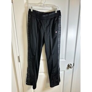 Champion Women's‎ Track Pants Side Stripe Logo Black Athleisure Medium